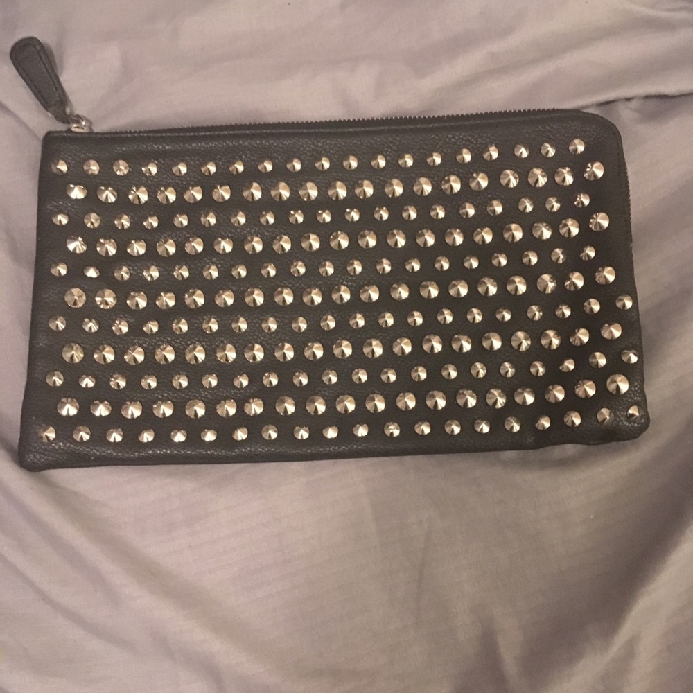 Black silver studded stud make up bag cosmetic